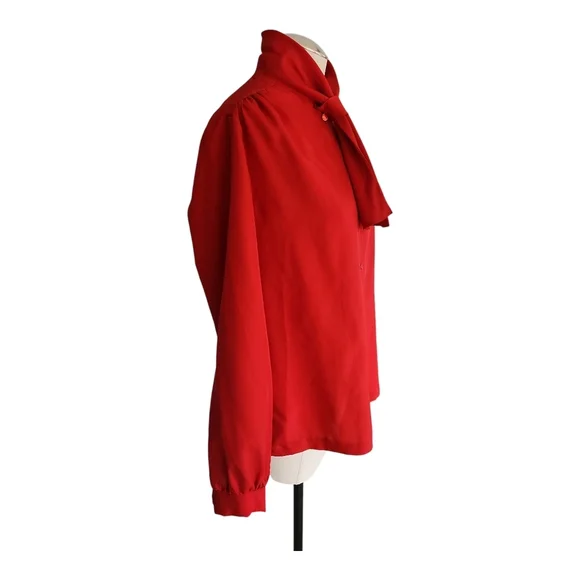 VTG Alicia Red Necktie Secretary Blouse Button-Up Long Sleeve Women’s 14 - Picture 2 of 11